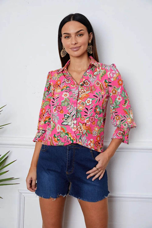 Floral Button Up Flounce Sleeve Shirt Deep Red Trendsi 64ddeaea-698a-46d6-89cf-ff4e056f3b42-Max