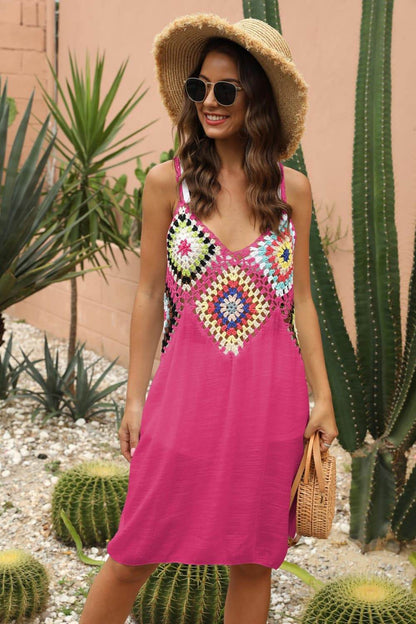 Openwork Sleeveless Embroidery Dress Hot Pink One Size Trendsi 64ea5602618e4a02a25c08061335a64c-Max