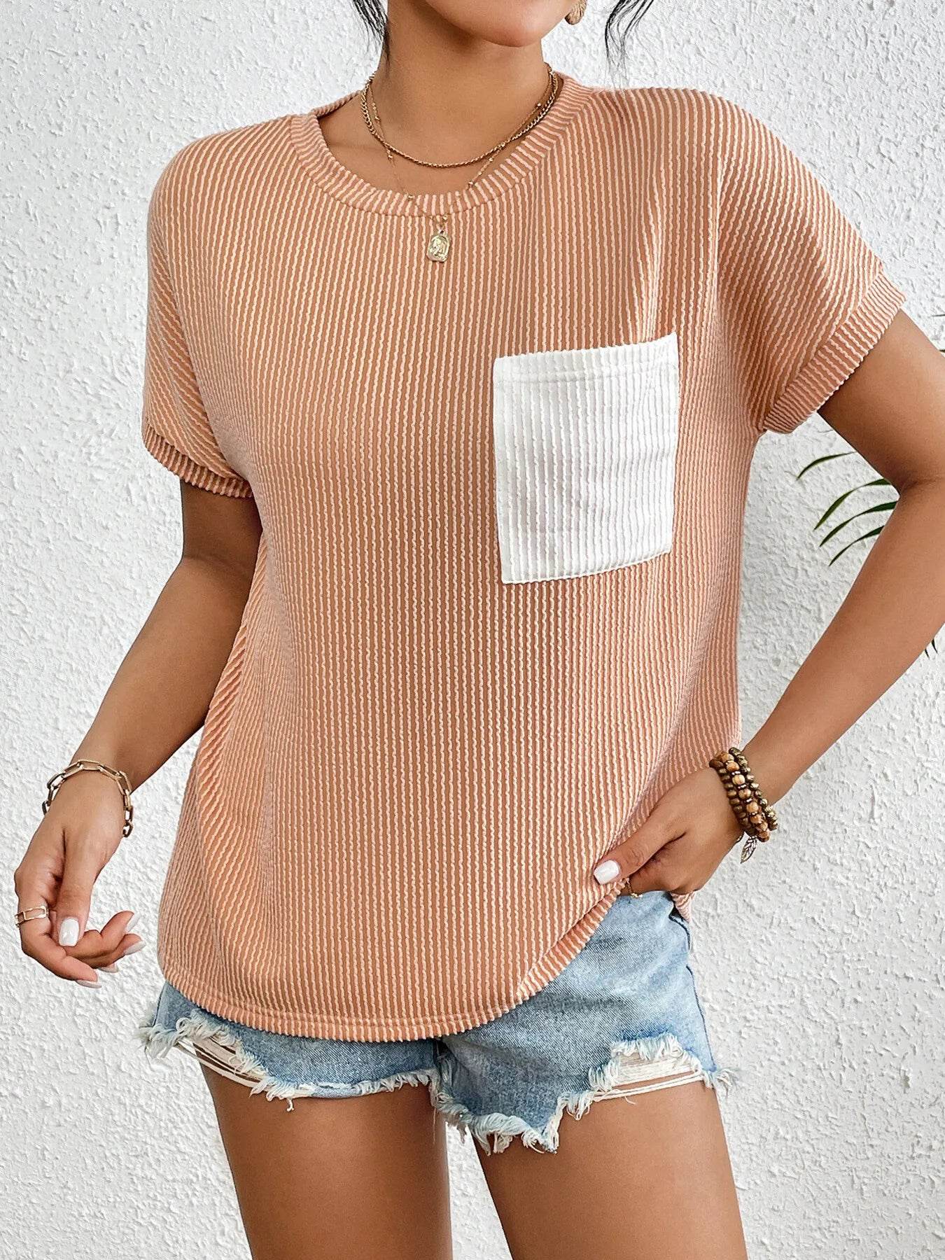 Ribbed Contrast Pocket T-Shirt Trendsi 64eb7003f2fa4d31b698e6a7cd3be3ad-Max-Origin