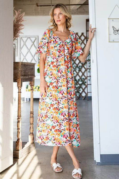Lime 'N' Chili Floral Print Sweetheart Neck Tie Front Midi Dress ORANGE COMBO Trendsi 652bd605bec74c7285afb2a120947534-Max-Origin