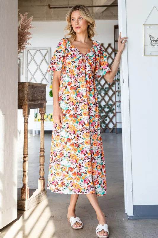 Lime 'N' Chili Floral Print Sweetheart Neck Tie Front Midi Dress ORANGE COMBO Trendsi 652bd605bec74c7285afb2a120947534-Max-Origin