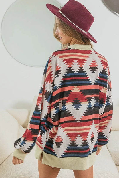BiBi Aztec Print Mirr Mock Neck Lslv Top Trendsi 653e0bdd604642bea03ea15c7aa8f781-Max-Origin