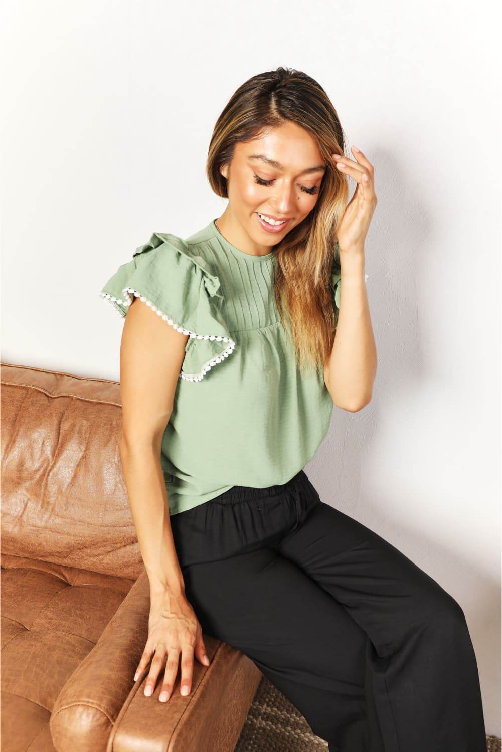 Perfee Pleated Detail Flutter Sleeve Blouse Trendsi 65788ff29a1b48af97ab5ac129a4c775-Max