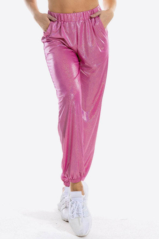 Glitter Elastic Waist Pants with Pockets Pink Trendsi 657c43152b9c4f2599bf8fccf372edfe-Max