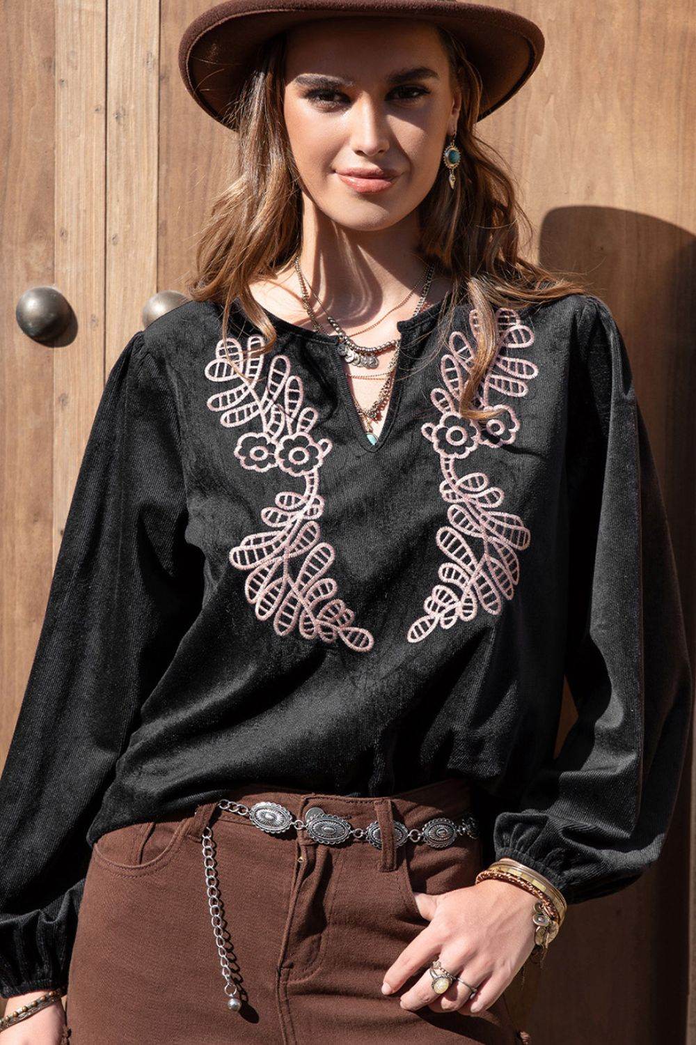 Notched Neck Long Sleeve Blouse Black Trendsi 65f1058ff8f74a7b8bcafce1dd6aba8f-Max
