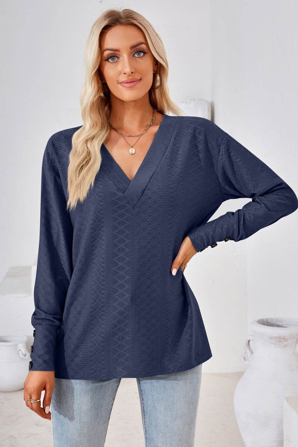 V-Neck Long Sleeve Blouse Trendsi 6622980ff4cf40c1b82fb9dd7b1dac47-Max