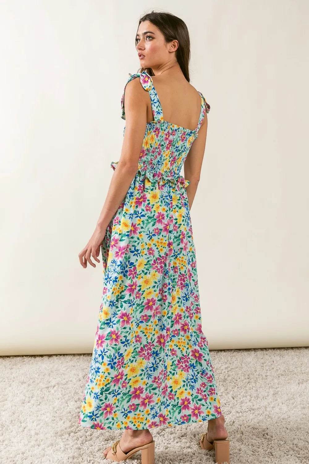 BiBi Floral Ruffle Trim Smocked Cami Dress Trendsi 6628119b-0654-40b2-98b6-02de27041574-Max