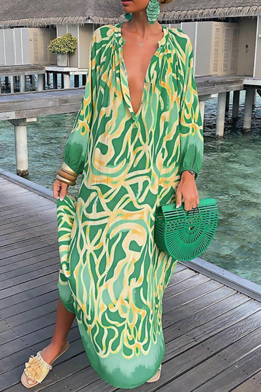 Abstract Print Buttoned Balloon Sleeve Dress Trendsi 66840b4ca743499bbddf43329897f12f-Max