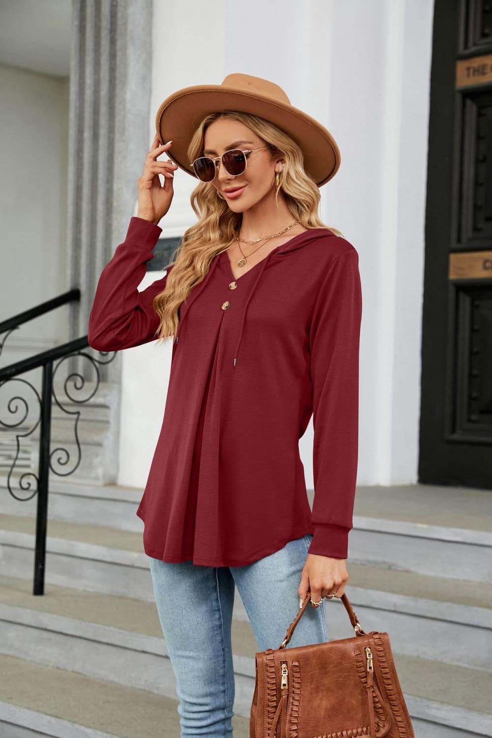 Long Sleeve Hooded Blouse Trendsi 66d4cdbc2aac4125a7b0917b771668f3-Max
