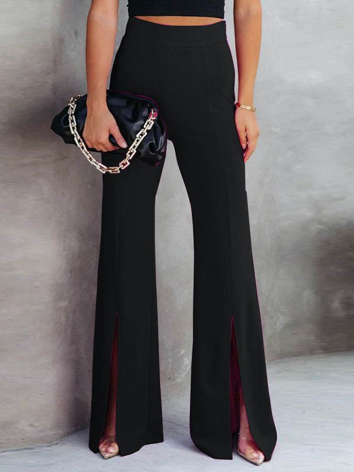 Front Slit Flare Leg Pants Trendsi 66e06a39daa54602a886e172c162a6bf-Max