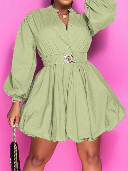 Notched Button Up Balloon Sleeves Dress Trendsi 66f823e2e4d24b5498f28ff1a456f046-Max