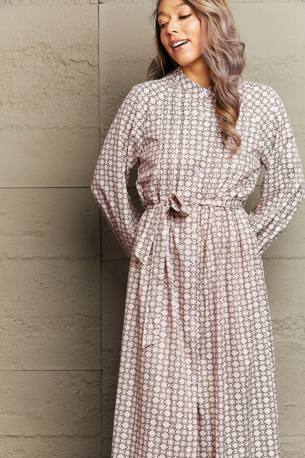 Perfee Printed Tie Waist Long Sleeve Dress Trendsi 66f8326627c54201bfabf75cf4e696e6-Max