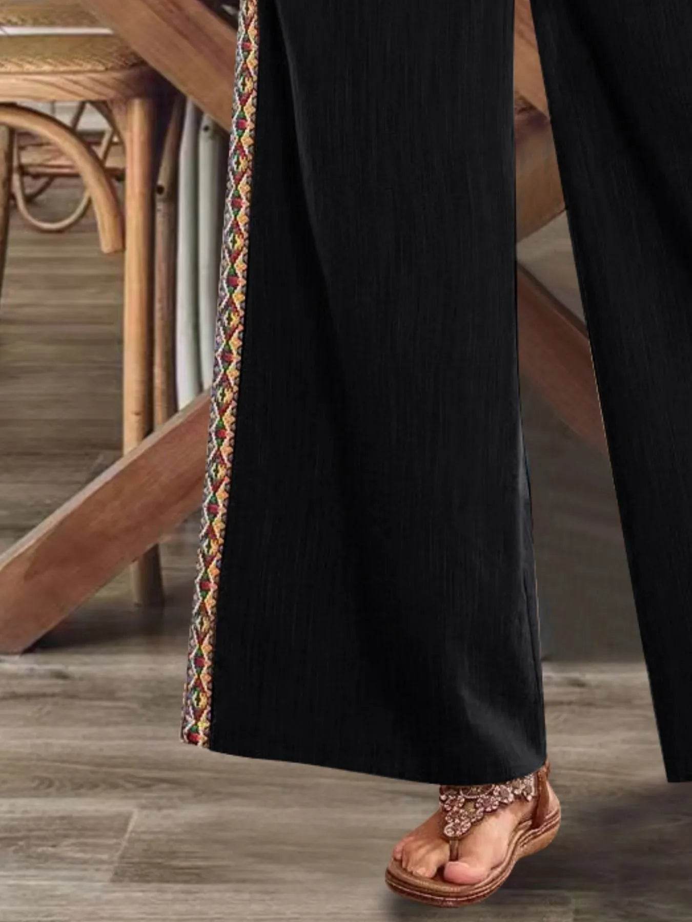 Bohemian Wide Leg Embroidered Side Stripe Pants Trendsi 670443ca-b5e9-427e-a01d-99977b55806d-Max-Origin