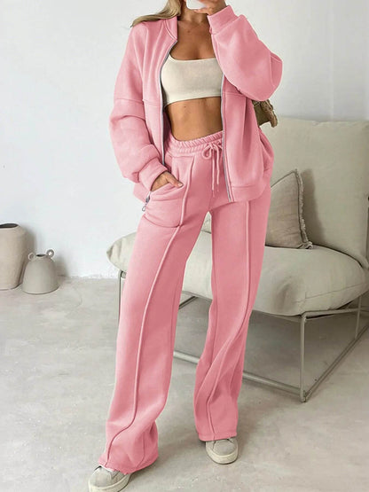 Zipper Up Jacket and Drawstring Pants Set Pink Trendsi 67064132-e9a1-46a2-aa36-990f0d15b665-Max-Origin