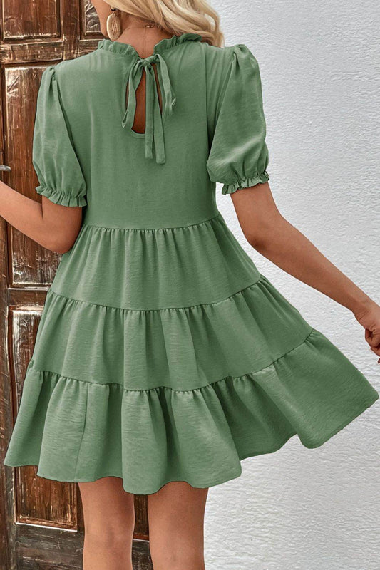 Perfee Puff Sleeve Tie Back Tiered Dress Trendsi 6708eb22cf954945875dd6669e9e1a2a-Max