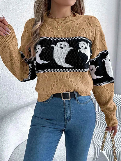 Ghost Round Neck Long Sleeve Sweater Trendsi 6713d535-3a6e-4c66-8096-b3309dcda7bf-Max