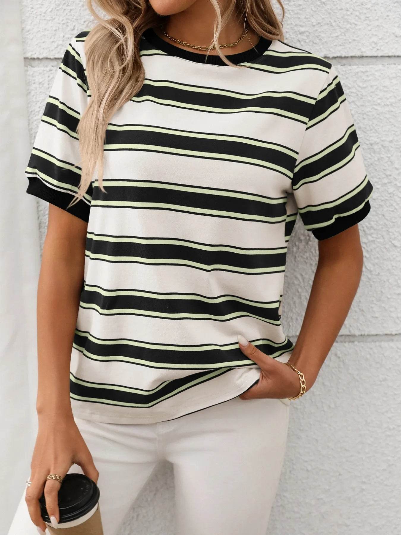 Striped Short Sleeve Crew Neck T-Shirt Black Trendsi 67676f47-79c2-4b41-9087-e48ab9178383-Max-Origin