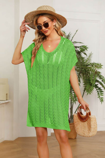 Openwork Side Slit Knit Dress Green One Size Trendsi 6767f7d6b65143dd8412082f13555f9b-Max