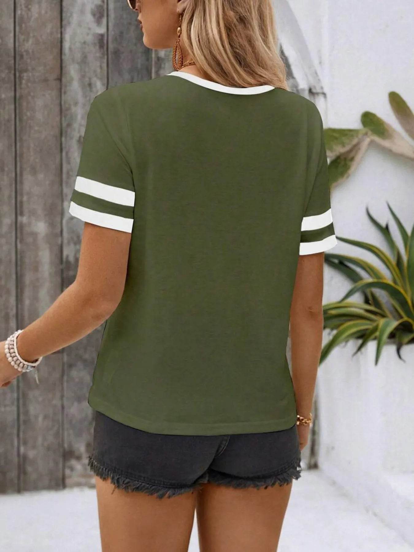 Striped Short Sleeve Half Zip Top Trendsi 676b8e782bd9445a82d7b52747e5950e-Max-Origin
