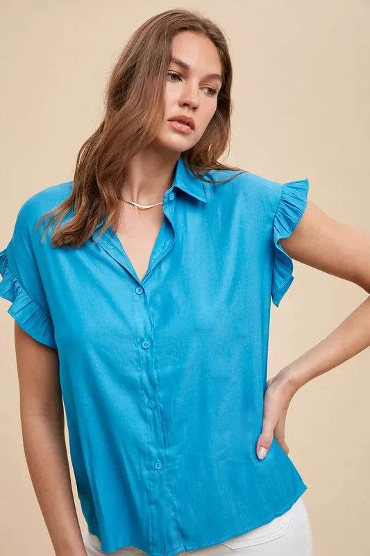 Annie Wear Relaxed Fit Ruffle Sleeve Woven Blouse Top Trendsi 6773ac1e13ae42058121fe4a1596d6f6-Max-Origin