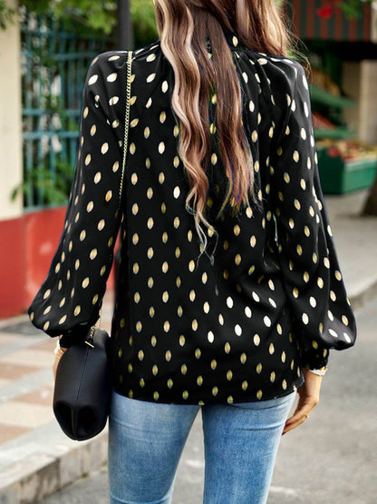 Devine Mock Neck Cutout Lantern Sleeve Blouse Trendsi 678d302eb9fa4140b0f4cfc9acd781a0-Max