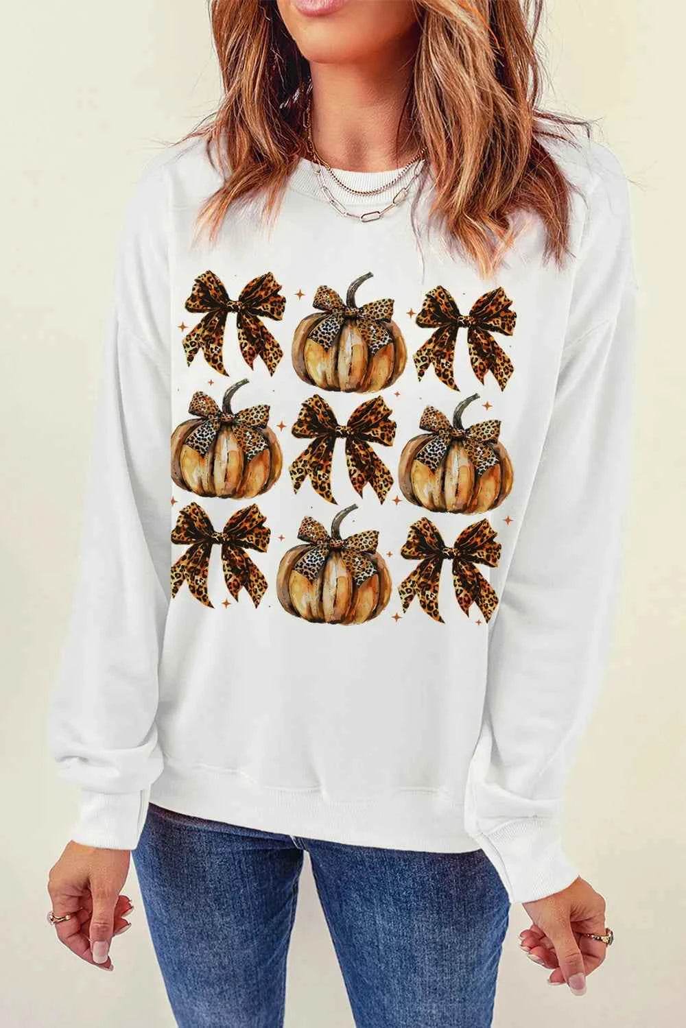Pumpkin & Bow Graphic Long Sleeve Sweatshirt Trendsi 6792382e-632f-43a1-b9a2-d8ee0bcfbe06-Max