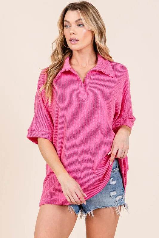 BOMBOM Ribbed Collared Neck Top Trendsi 67a480d4c9b7439994f885954266b576-Max-Origin
