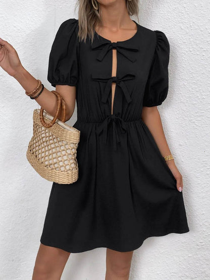 Tie Front Puff Sleeve Mini Dress Trendsi 67bfcdee-191a-4790-a91a-c76261f9a683-Max-Origin