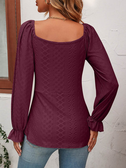 Mandy Tie Front V-Neck Puff Sleeve Blouse Trendsi 6805021cae3445eda15d03e07b0685bb-Max