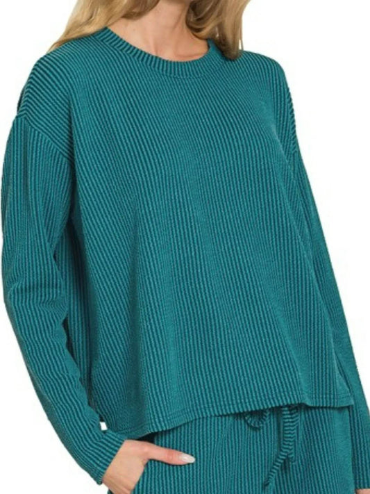 Zenana Corded Rib Long Sleeve Tee and Shorts Set TEAL Trendsi 6827b0ac-9fa9-4d96-b520-425e3d963ab1-Max-Origin