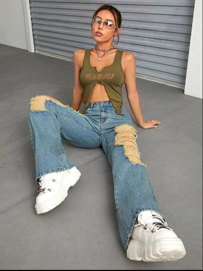 Distressed Wide Leg Jeans with Pockets Trendsi 684d4284-af20-429c-a286-6e2c13ae57b5-Max