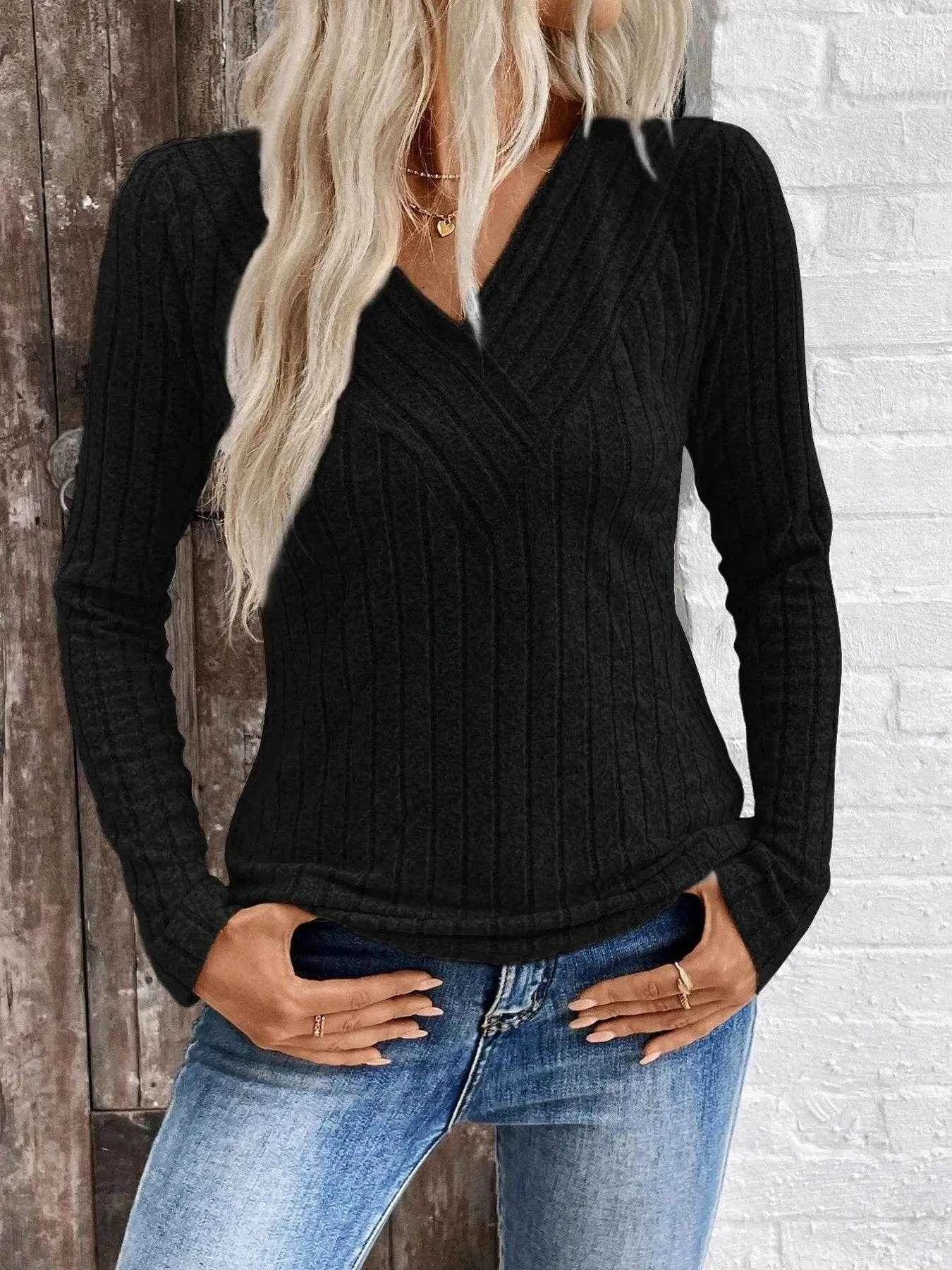 Ribbed V-Neck Long Sleeve Knit T-Shirt Trendsi 6851fcc6d1ef402f87d235dc913eb855-Max-Origin