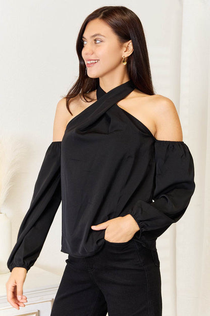 Perfee Grecian Cold Shoulder Long Sleeve Blouse Trendsi 685e6e83044b41f58beab5ed0678b108-Max