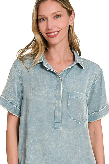 Zenana Tencel Mineral Washed Collared Shirts Dress Trendsi 68690a28-2b67-4838-a05f-b2696b533458-Max-Origin