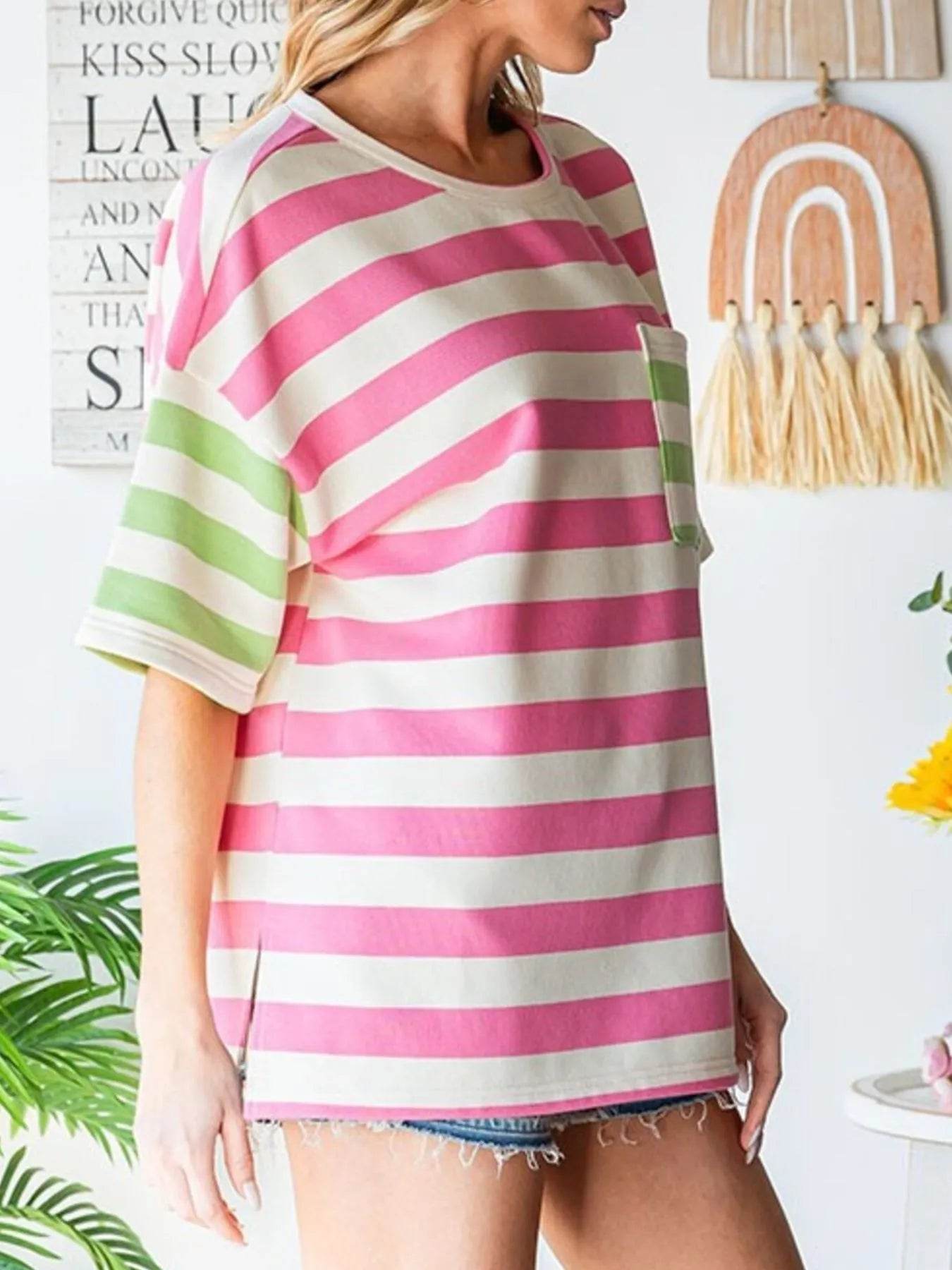 Striped Oversized Short Sleeve T-Shirt Trendsi 688a26b3-93df-4e77-84a7-32042e5c9201-Max-Origin