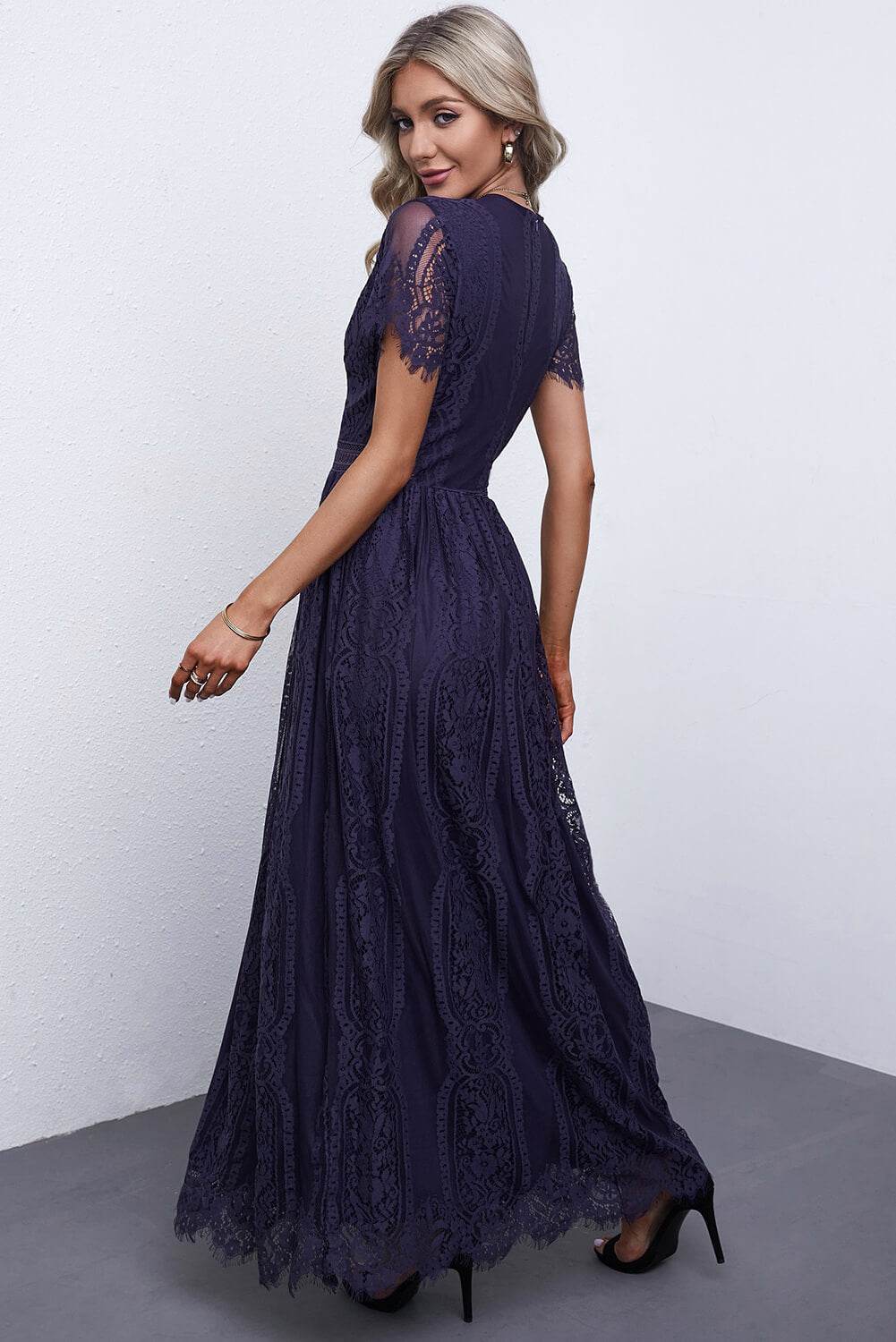 Scalloped Trim Lace Plunge Dress Trendsi 688aaae521034079ba1f05651608a7ac-Max