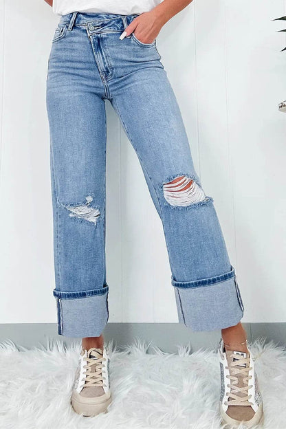 Distressed Straight Jeans with Pockets Medium Trendsi 688d01b4-342c-4d4c-a74e-ec85ae9a478c-Max