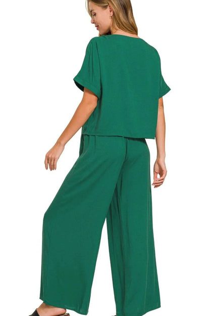 Zenana Round Neck T-Shirt and Wide Leg Pants Set Trendsi 688e84ad-572c-4f74-8a79-4ceaab92a400-Max-Origin