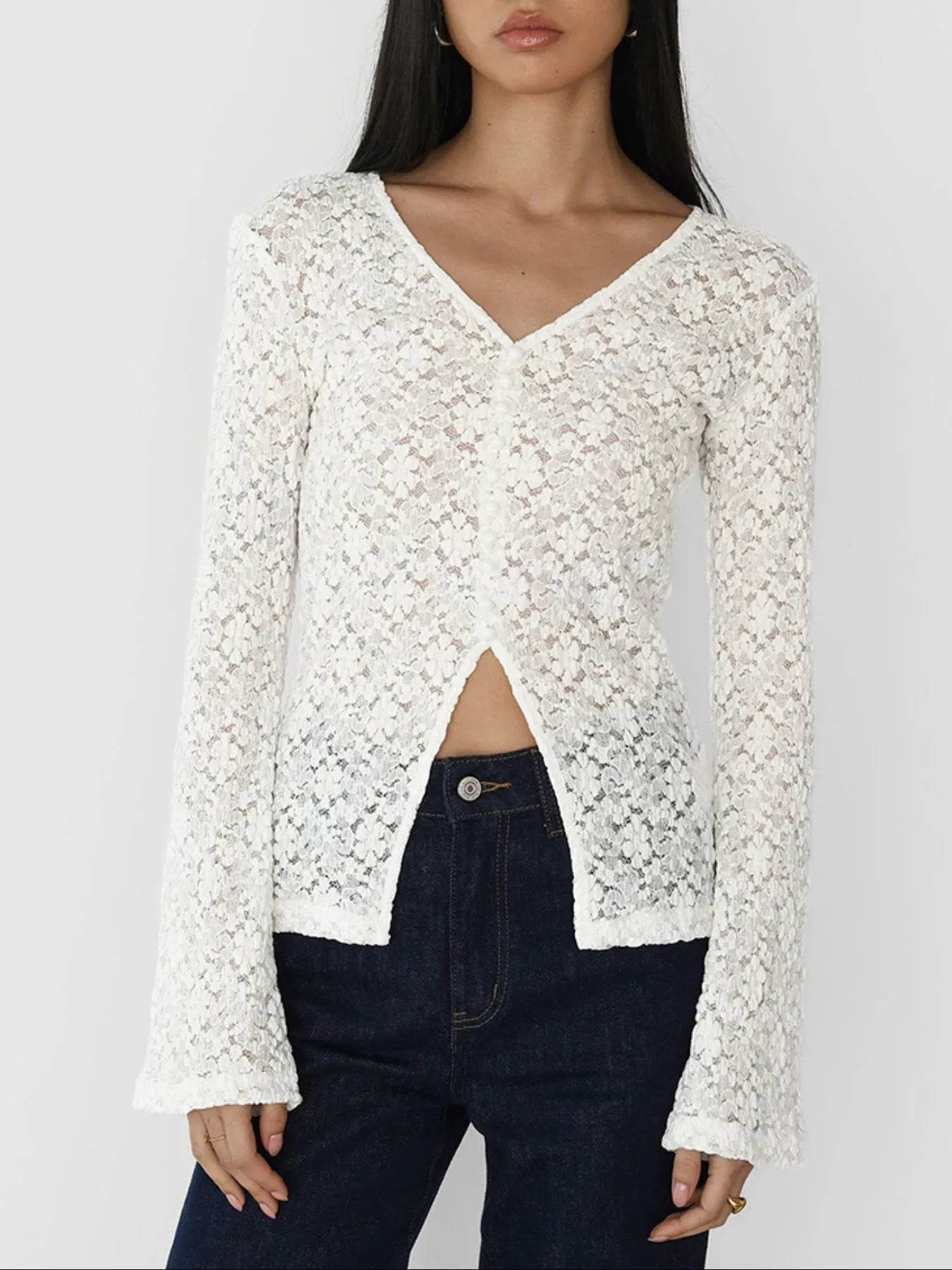 Lace V-Neck Flare Sleeve T-Shirt Trendsi 68a1ca05-dbb9-4830-b6ba-652111ae88d9-Max-Origin
