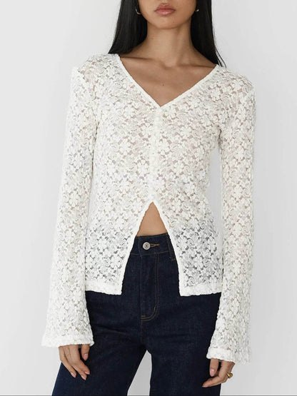 Lace V-Neck Flare Sleeve T-Shirt Trendsi 68a1ca05-dbb9-4830-b6ba-652111ae88d9-Max-Origin