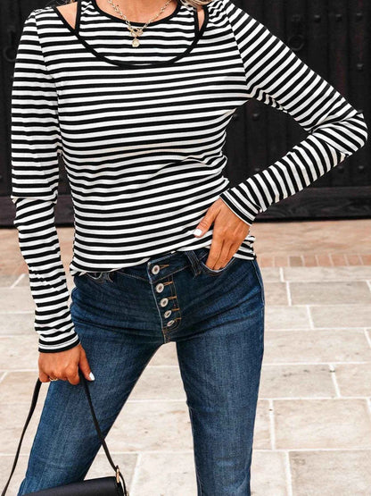 Stripe Double-layer Cold Shoulder Long Sleeve Top Trendsi 68ecf7b0ae474dbd994e7670aa04c0a6-Max-Origin