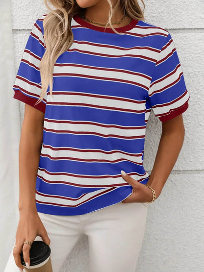 Striped Short Sleeve Crew Neck T-Shirt Royal Blue Trendsi 690cf7cd-4878-40a8-9b73-60020a54c696-Max-Origin