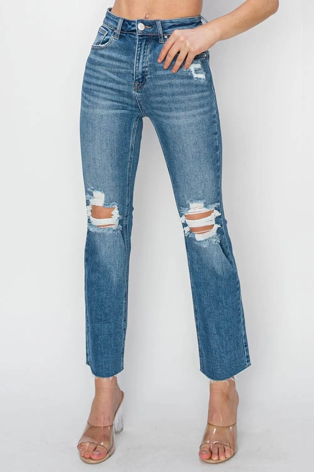 RISEN High Rise Distressed Ankle Jeans Trendsi 692b71e7-6e41-433e-b15e-2822c4394a47-Max