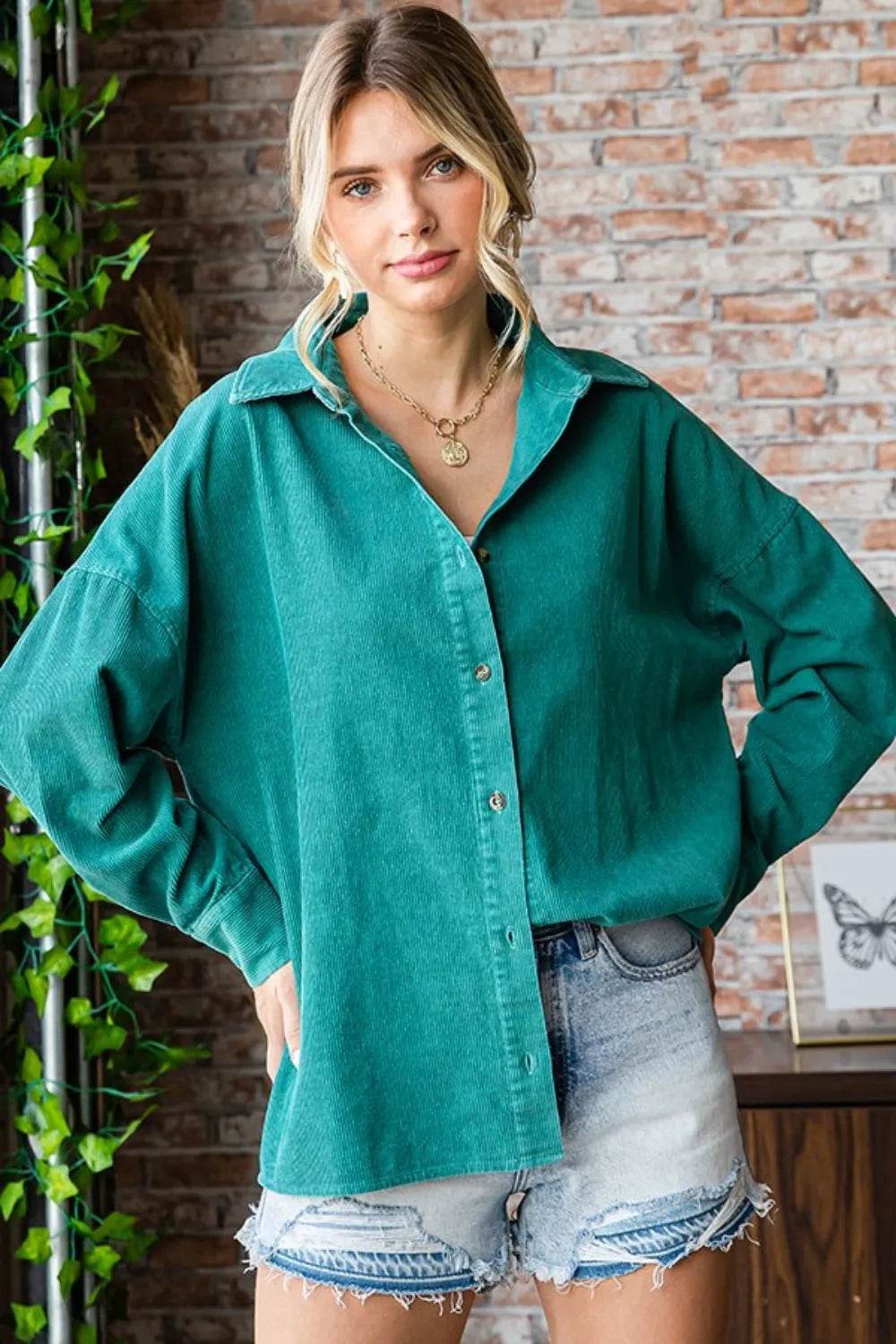 First Love Washed Corduroy Button Down Long Sleeve Shirt Trendsi 6969b0a7-b3bc-4e6e-83b7-f5815336d5bc-Max