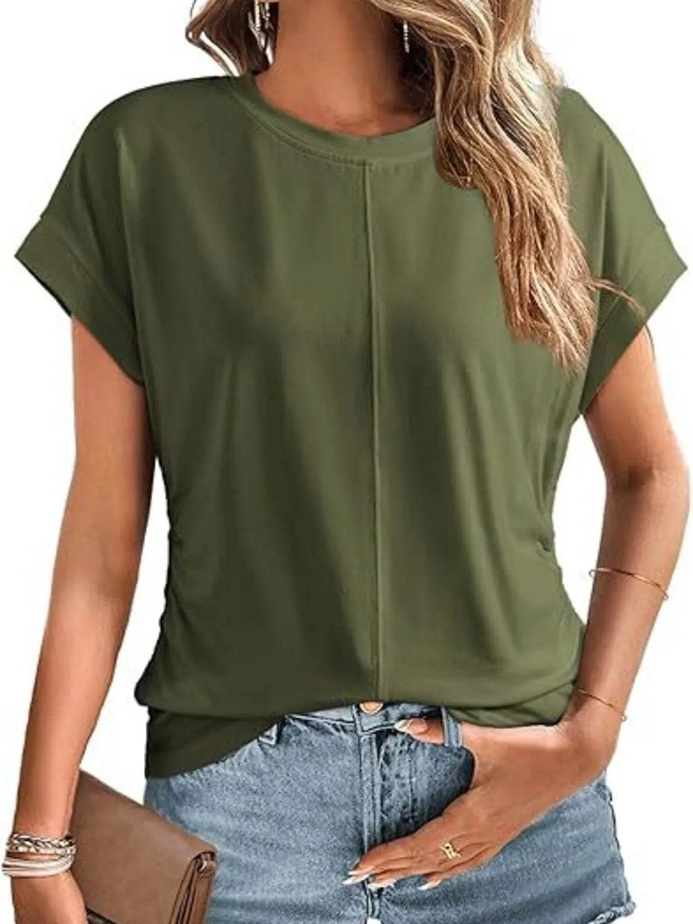 Round Neck Short Sleeve T-Shirt Trendsi 6975b339176546508250022af5a66c9f-Max-Origin