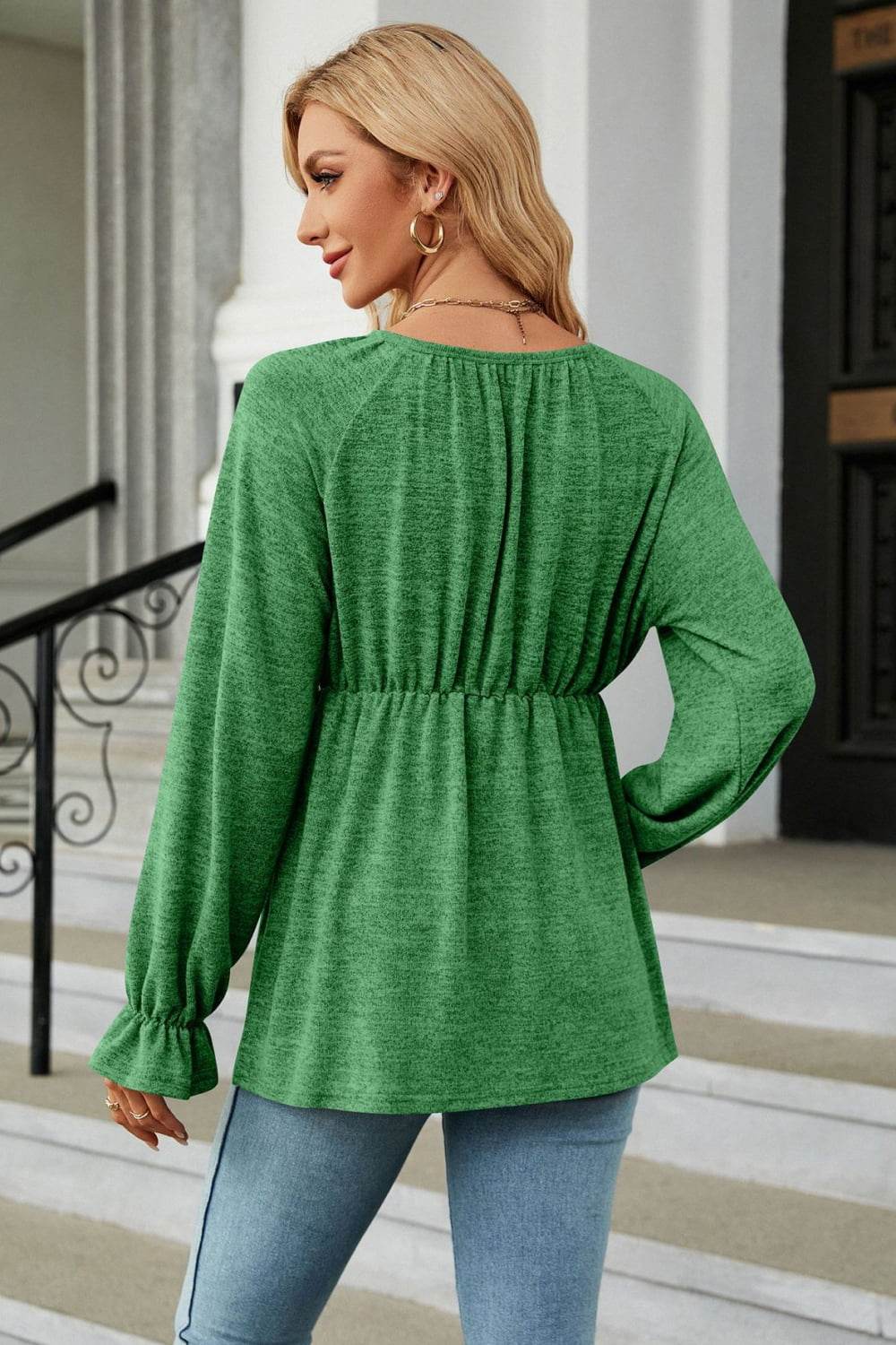 Round Neck Flounce Sleeve Blouse Trendsi 6976184aab7e4933a23e1334f541d44e-Max