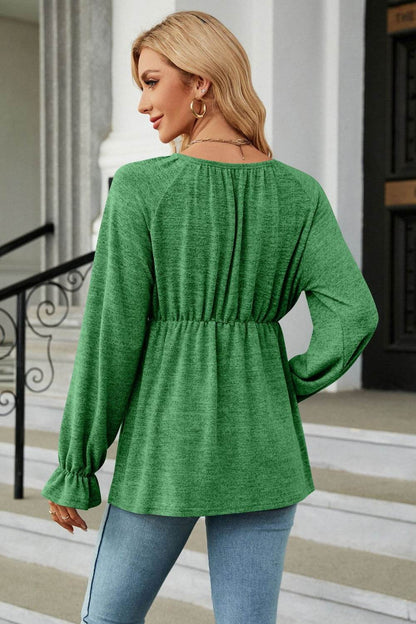 Round Neck Flounce Sleeve Blouse Trendsi 6976184aab7e4933a23e1334f541d44e-Max
