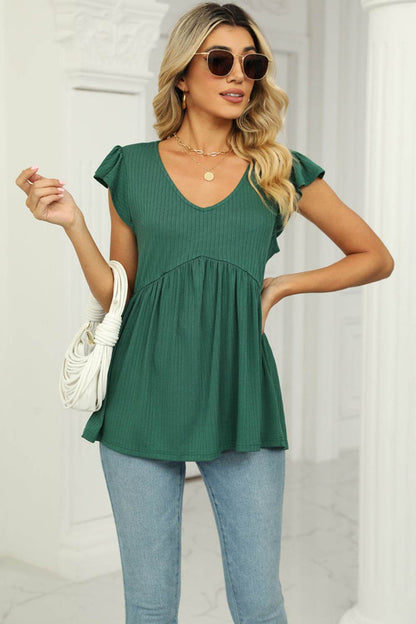 V-Neck Flutter Sleeve Babydoll Blouse Trendsi 69903abff83d418ebeb623cc0c294261-Max