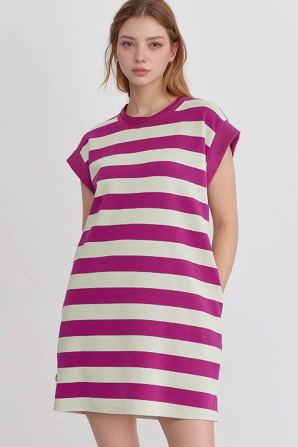 Stripe Cap Sleeve Pocketed Shift Tee Dress Red-Violet Trendsi 69a3ccb1-5b4b-4a94-8547-6d8363da7102-Max-Origin
