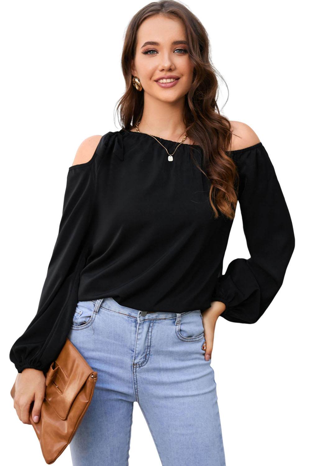 Tied Asymmetrical Neck Cold-Shoulder Blouse Trendsi 69ae9ed151c54a24b0f1cf90284441a7-Max